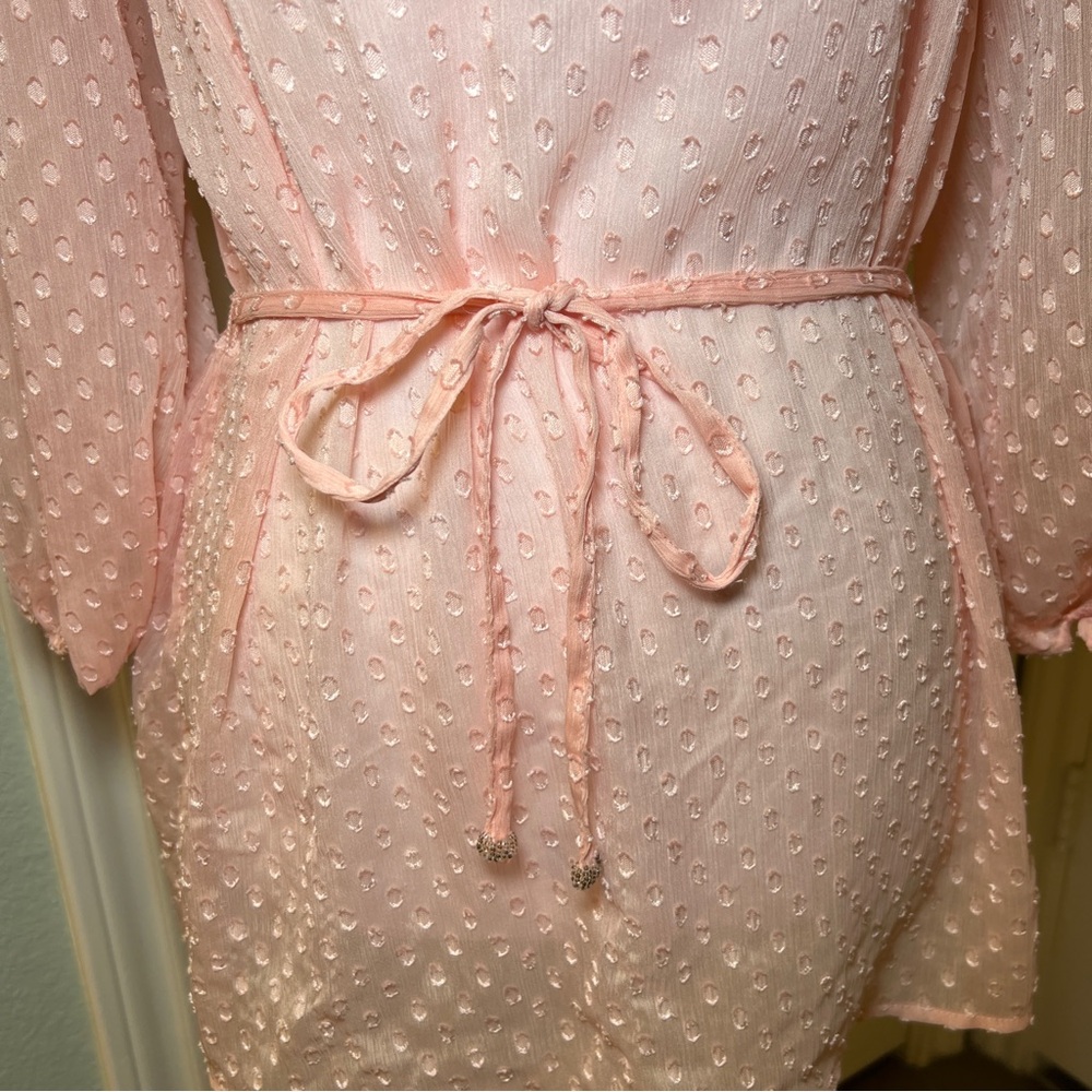 Jennifer Lopez Pink Sheer‎ Blouse Tie Waist Coquette XS - Picture 8 of 14